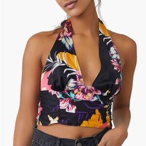 Free People Seraphina Halter Crop Top in Black Combo size Small